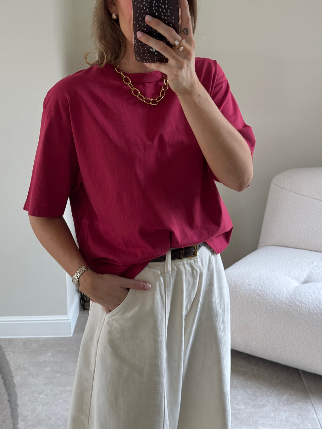 Boxy T-shirt framboos