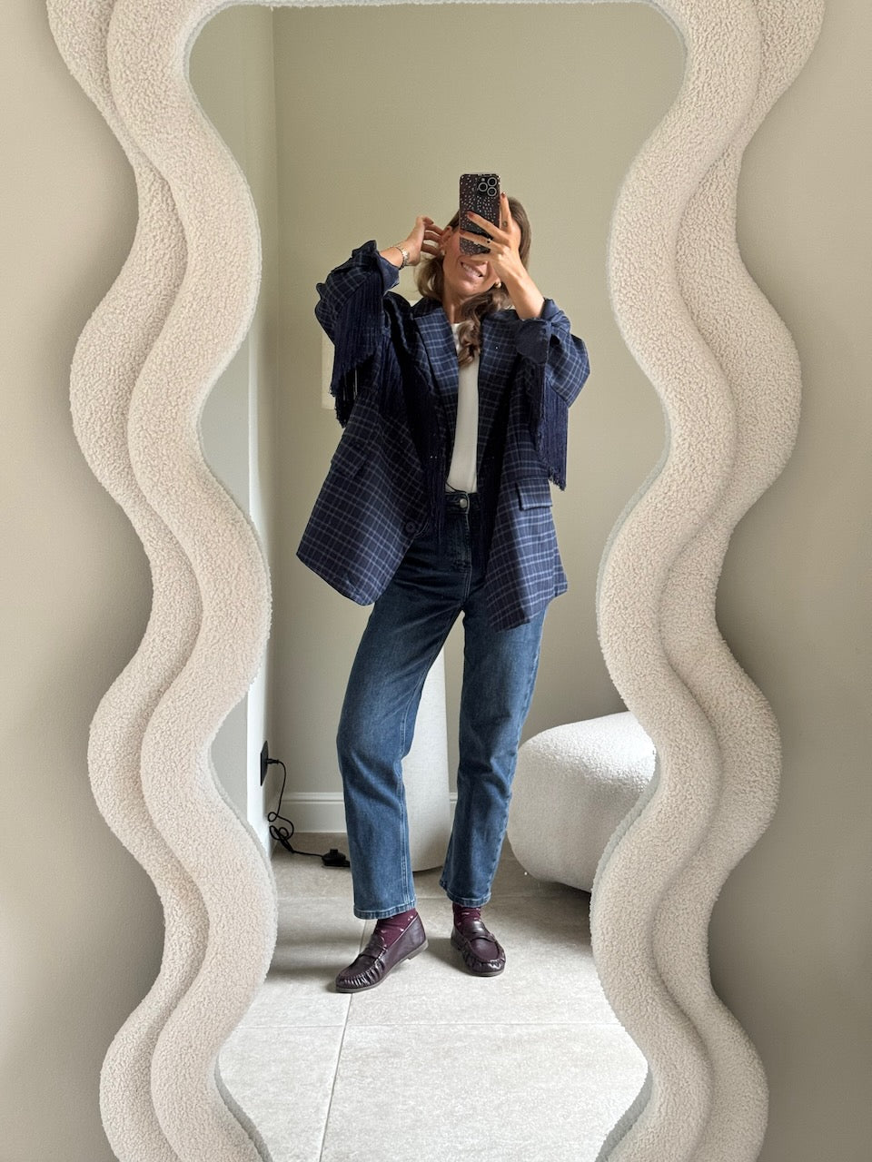 Amelia blazer met fringes marine
