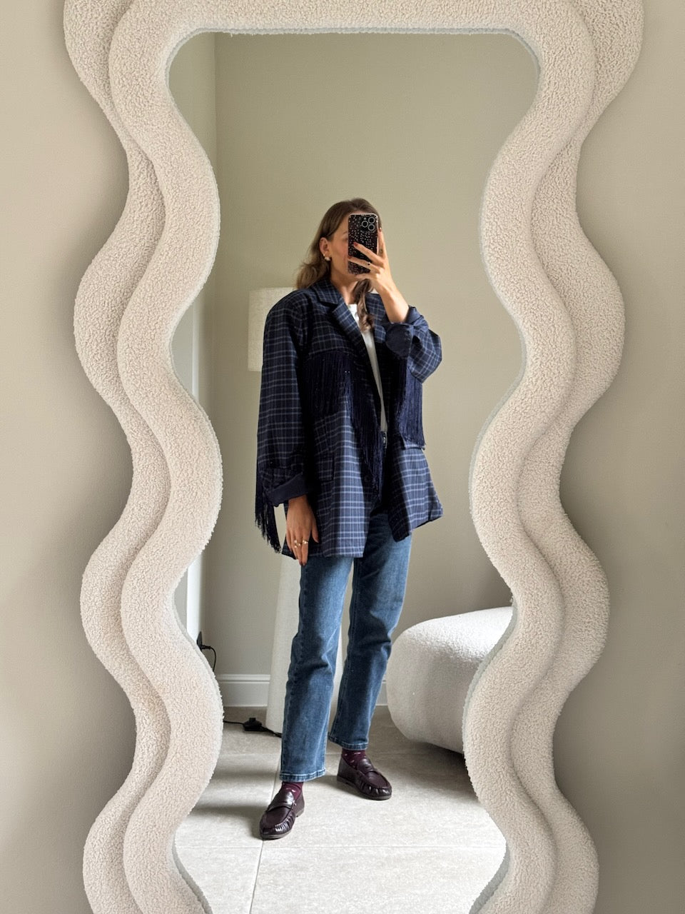 Amelia blazer met fringes marine