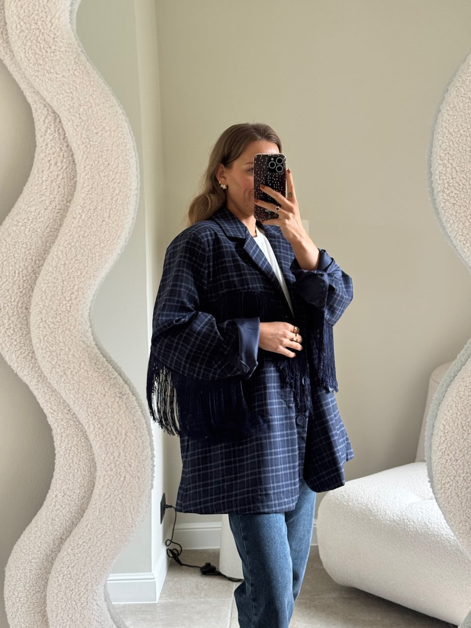 Amelia blazer met fringes marine
