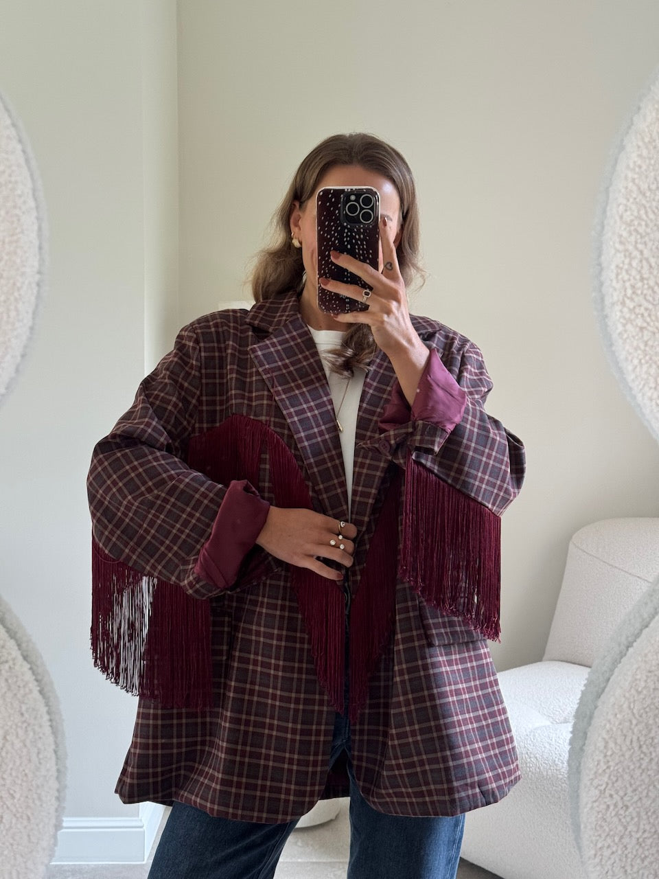 Amelia blazer met fringes bordeaux