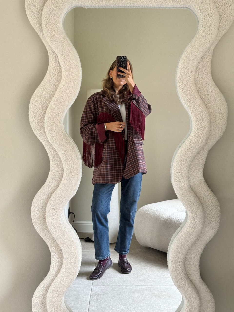 Amelia blazer met fringes bordeaux