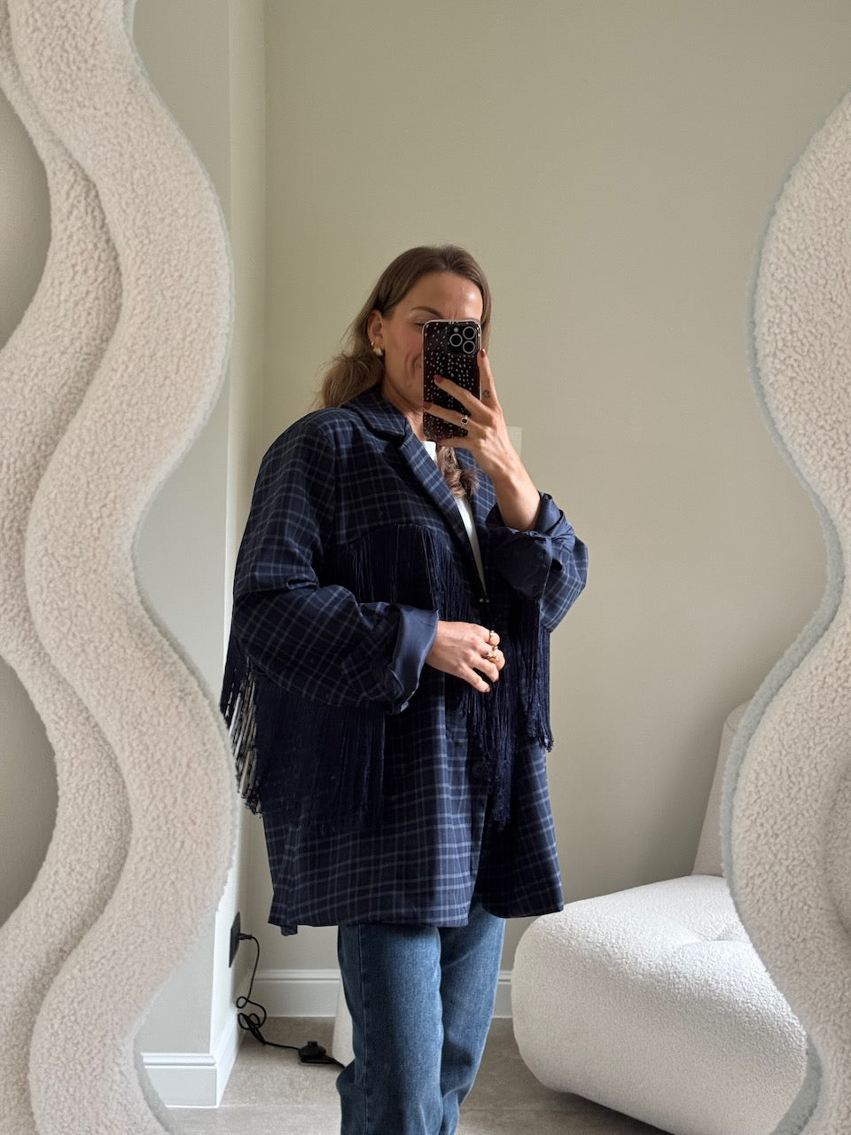 Amelia blazer met fringes marine
