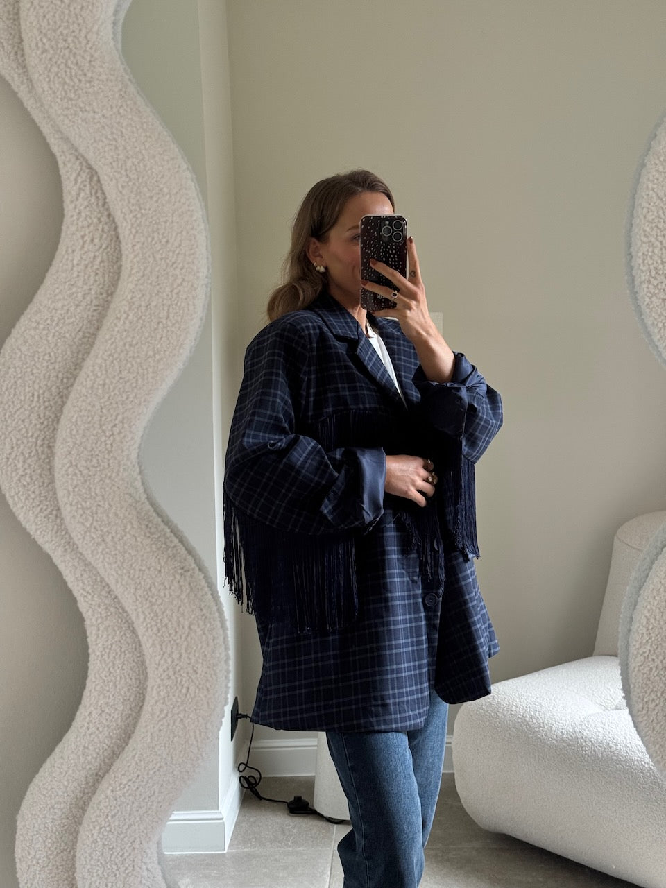 Amelia blazer met fringes marine