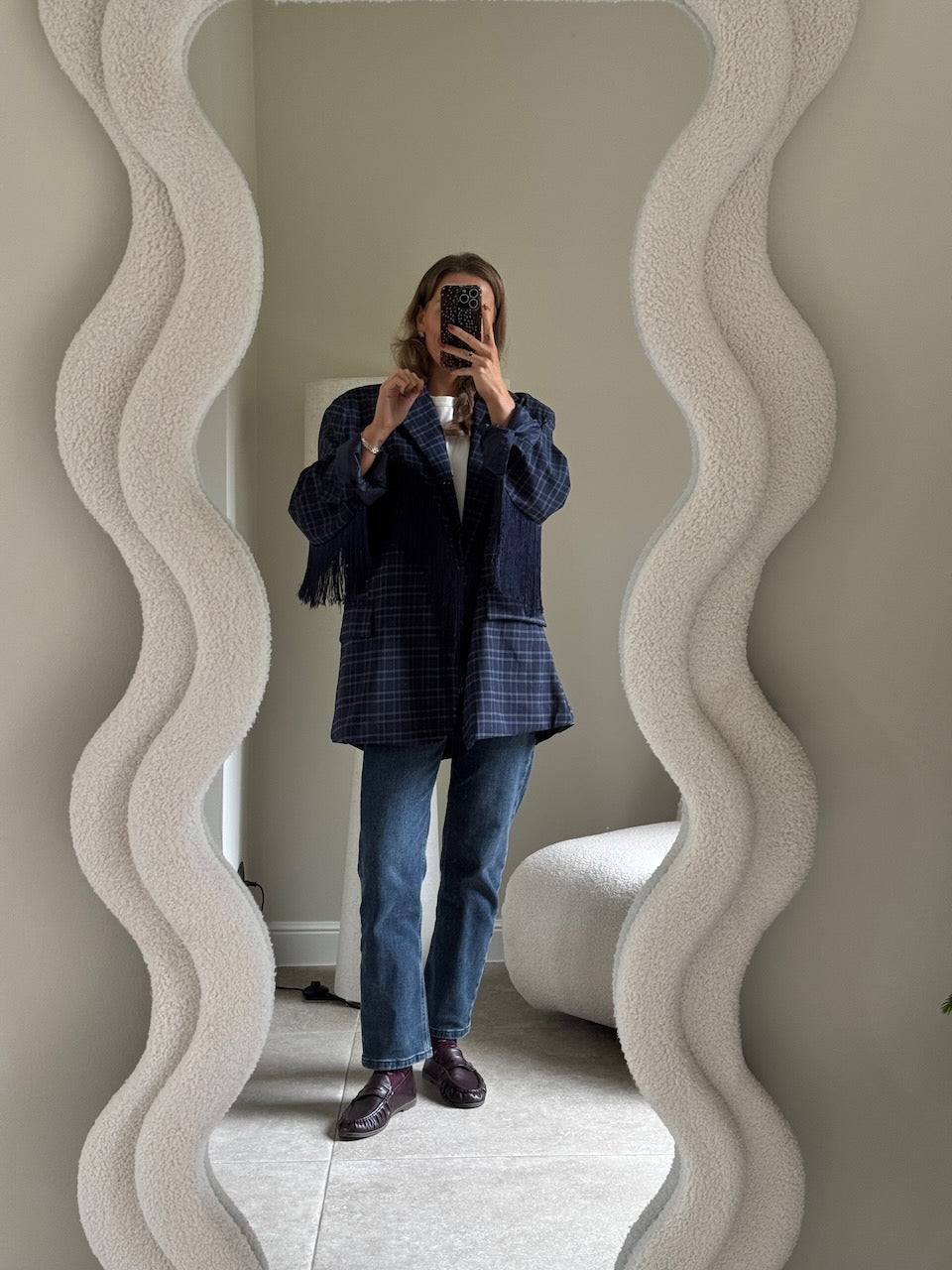 Amelia blazer met fringes marine