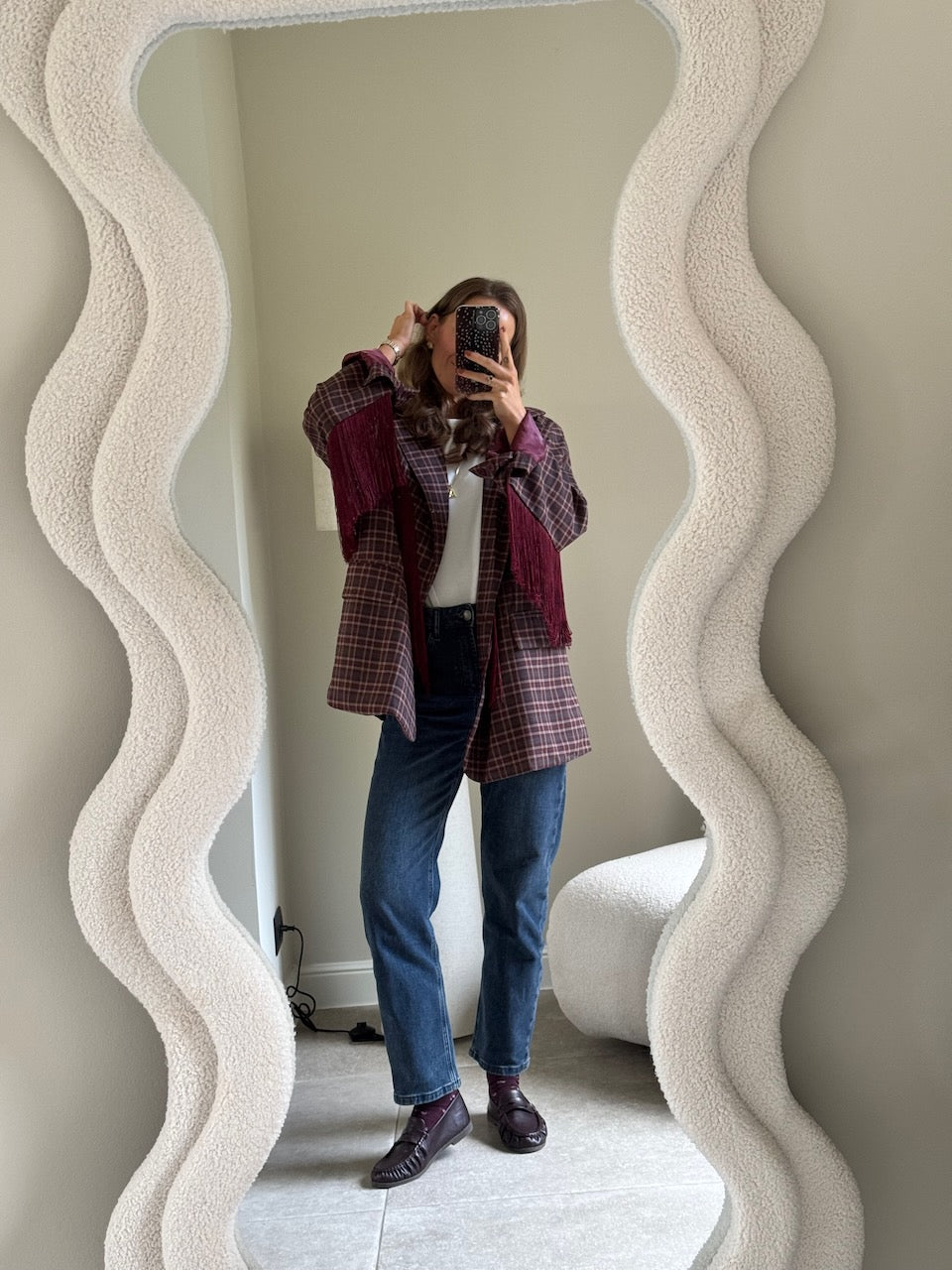 Amelia blazer met fringes bordeaux