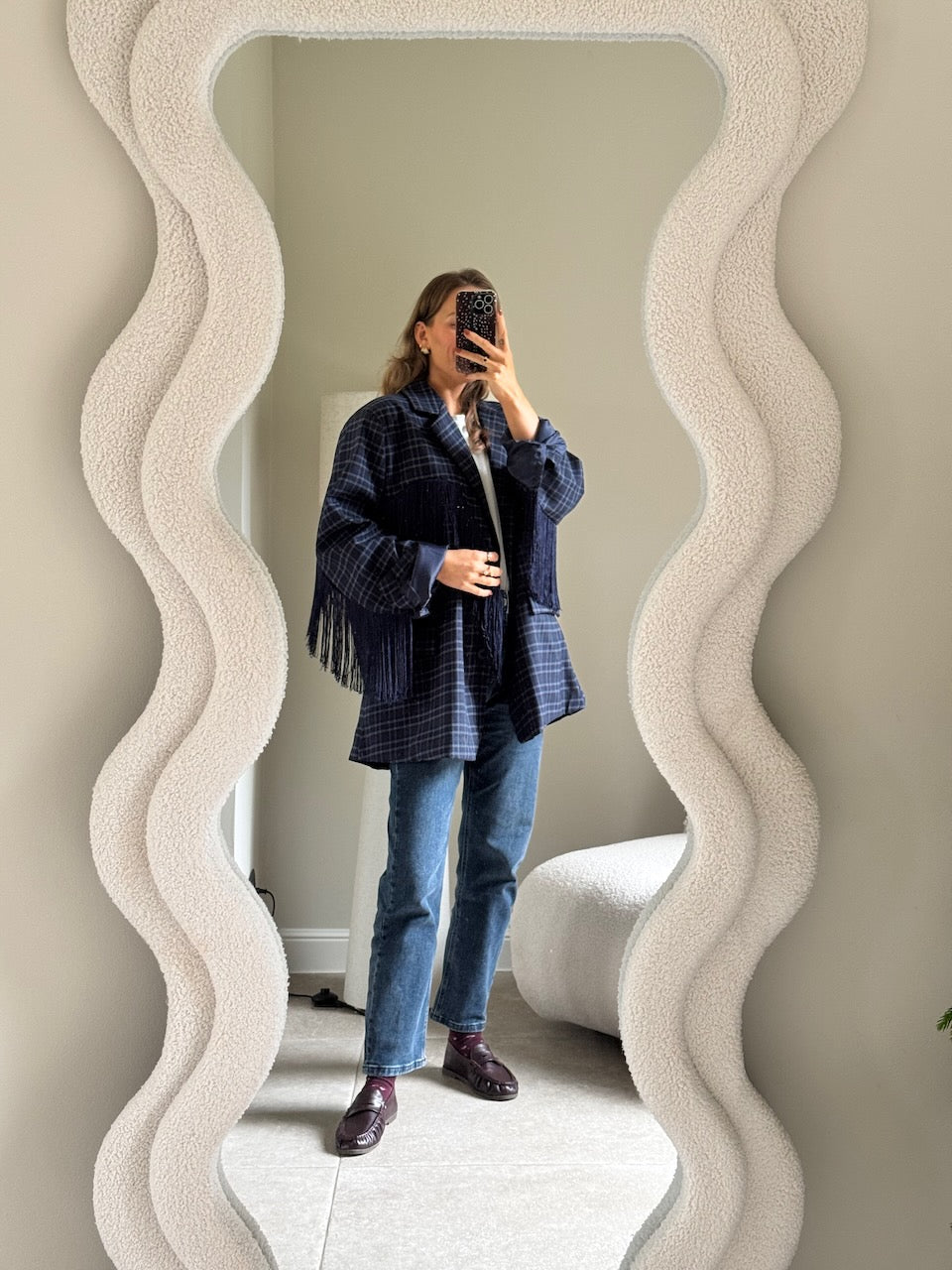 Amelia blazer met fringes marine