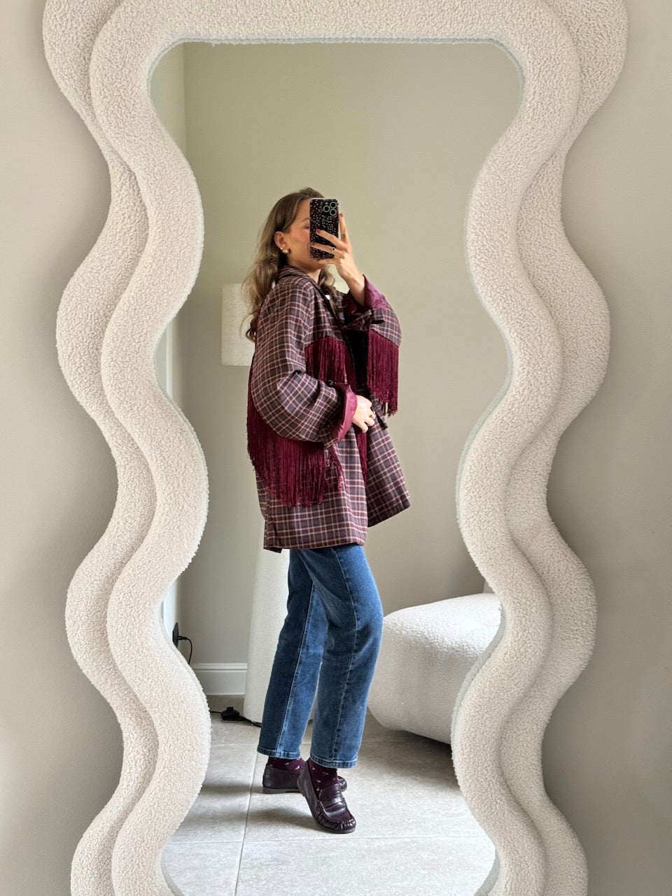 Amelia blazer met fringes bordeaux