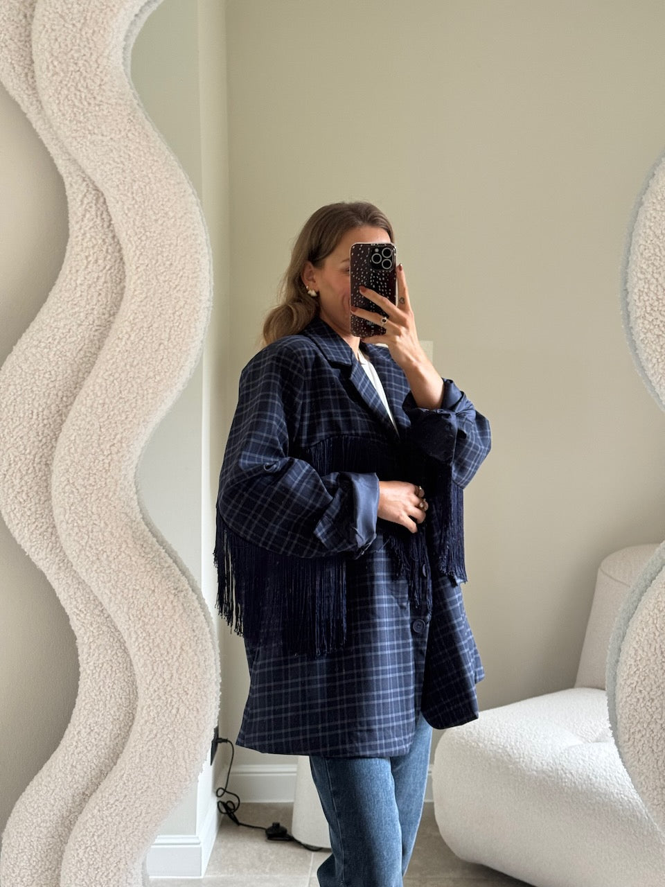 Amelia blazer met fringes marine