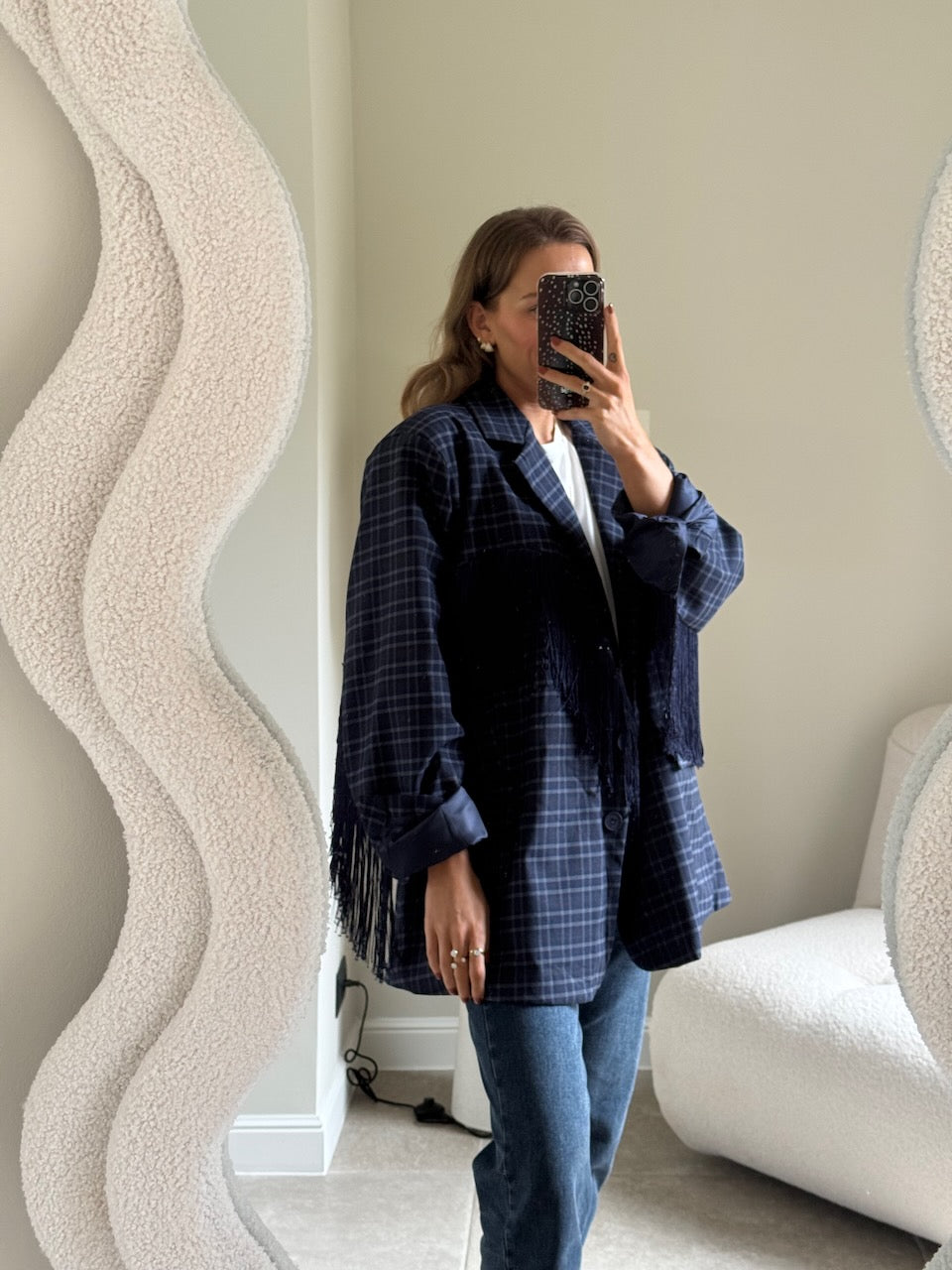 Amelia blazer met fringes marine