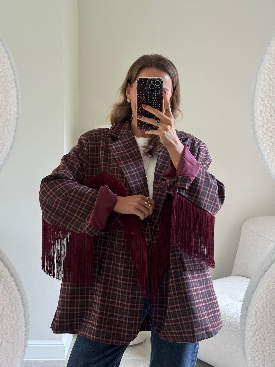 Amelia blazer met fringes bordeaux
