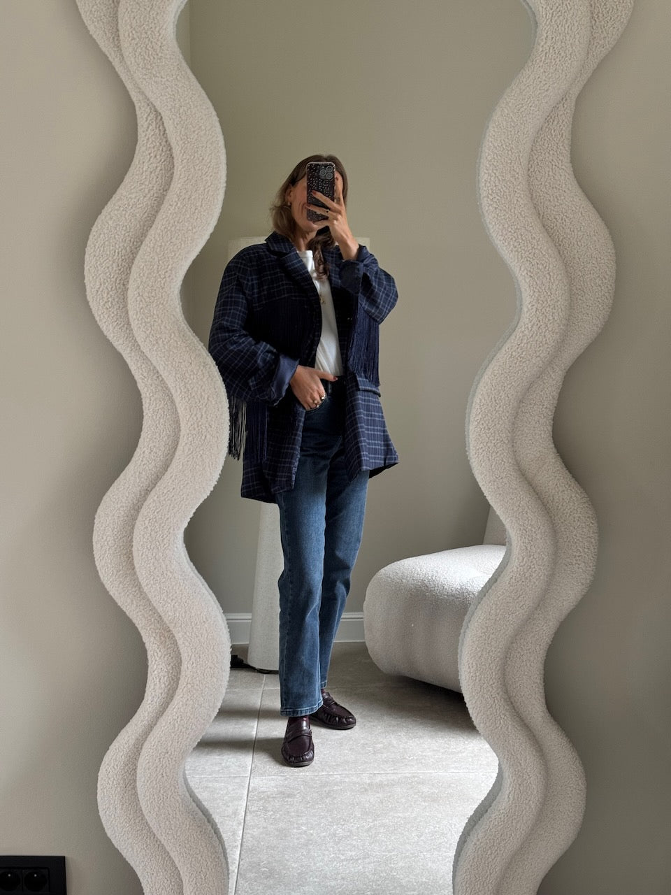 Amelia blazer met fringes marine