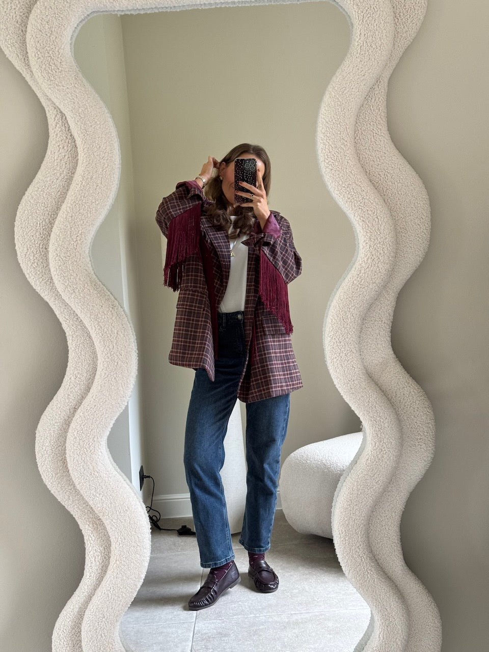 Amelia blazer met fringes bordeaux
