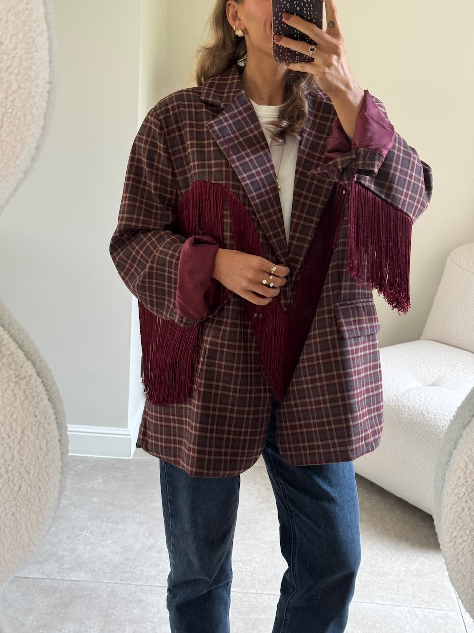 Amelia blazer met fringes bordeaux