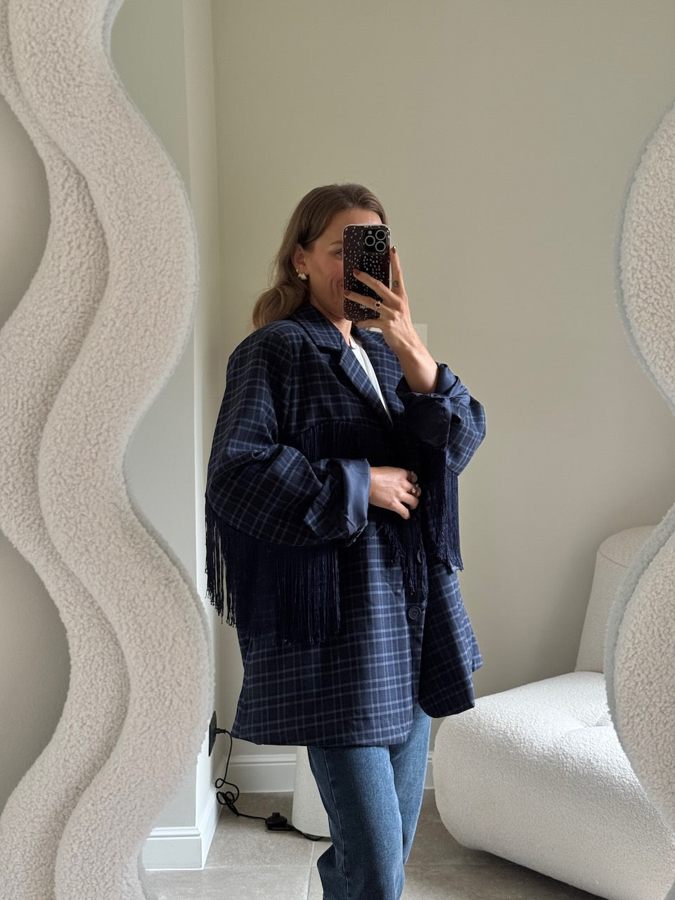 Amelia blazer met fringes marine