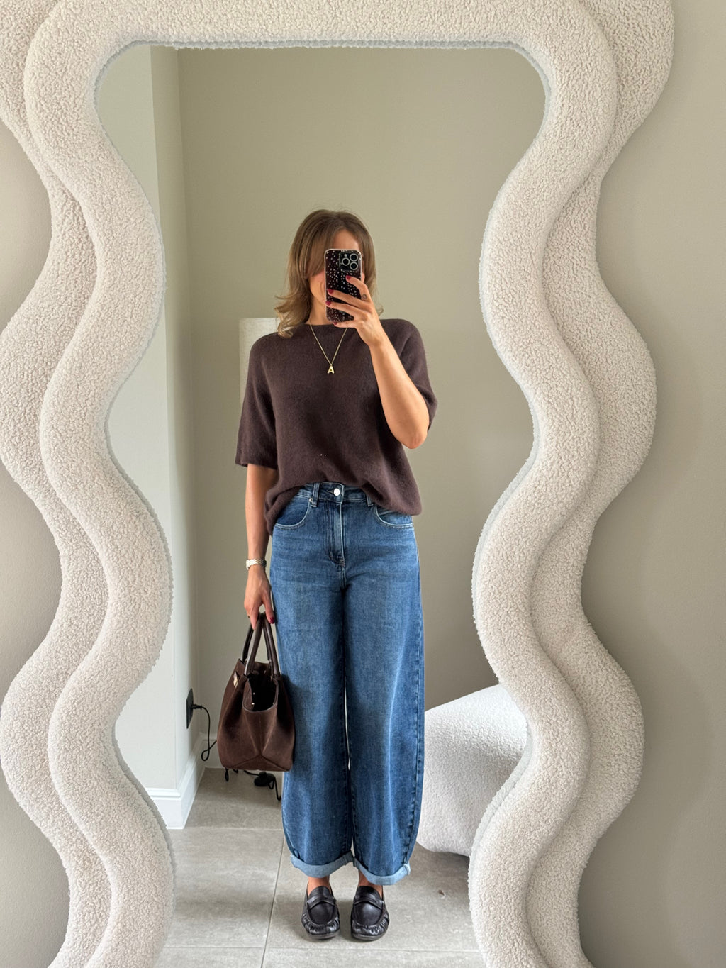 Florien knit met korte mouw bruin