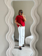 Donna mouwloze knit rood