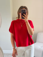 Donna mouwloze knit rood