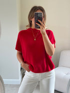 Donna mouwloze knit rood