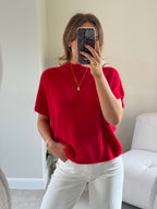 Donna mouwloze knit rood