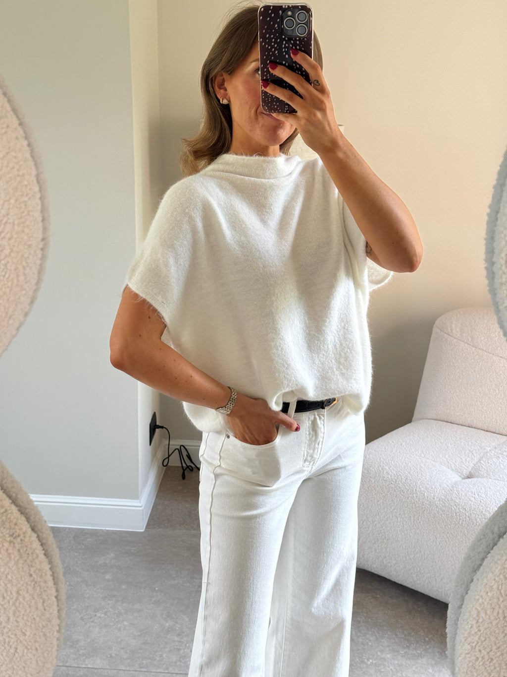 Donna mouwloze knit wit