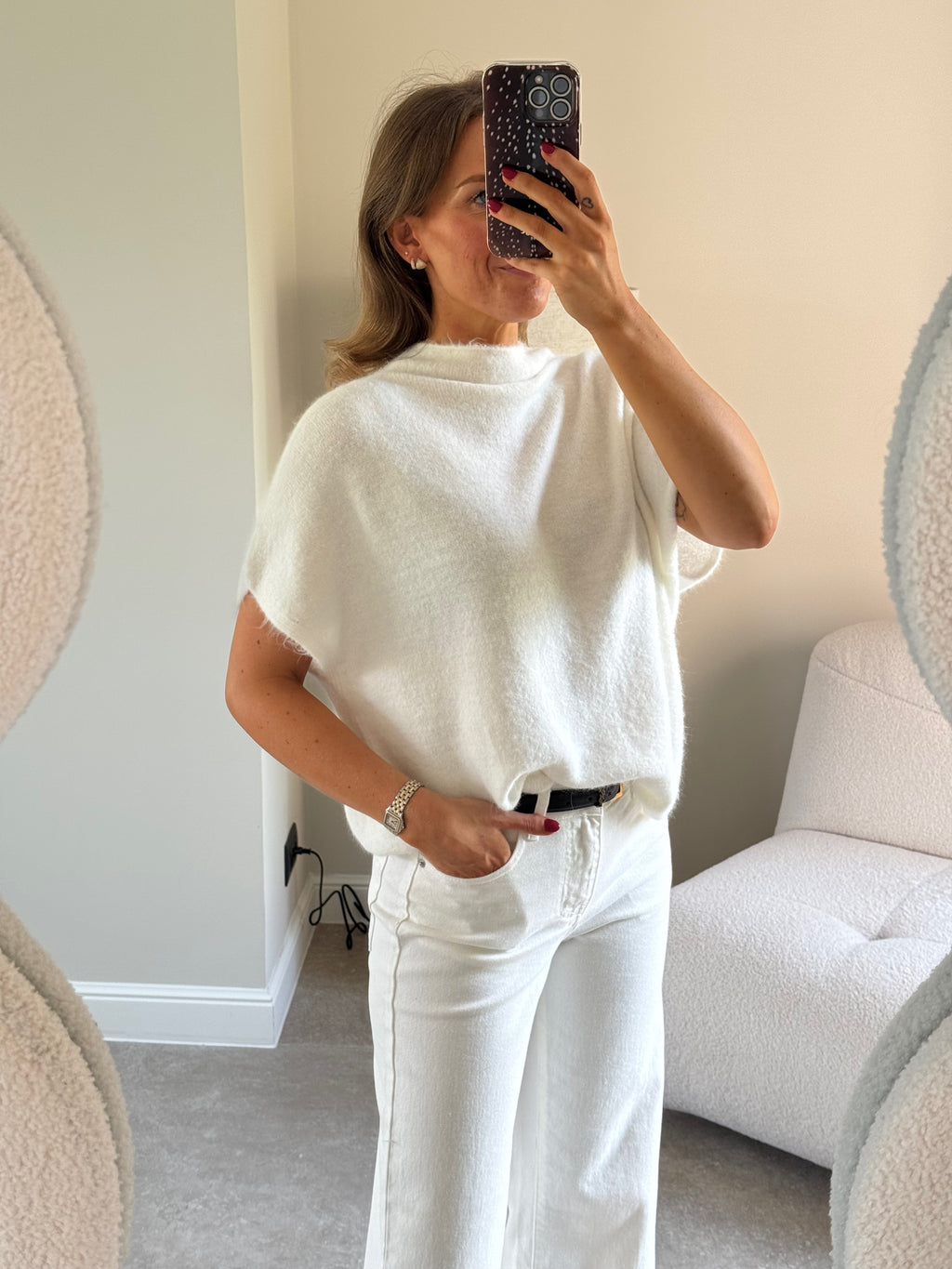 Donna mouwloze knit wit