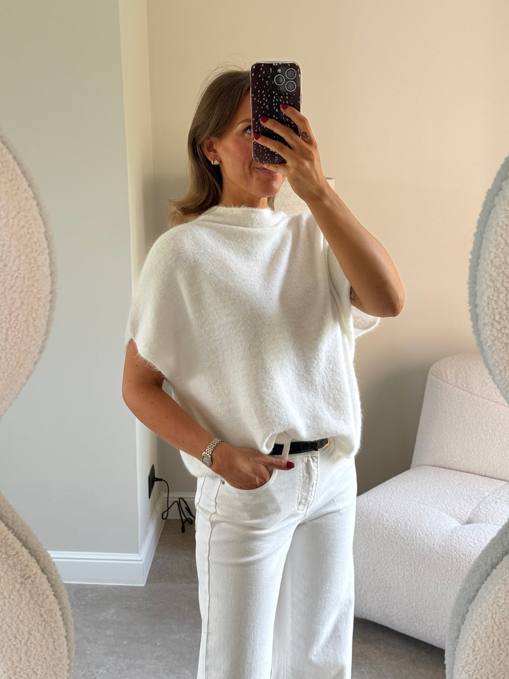 Donna mouwloze knit wit