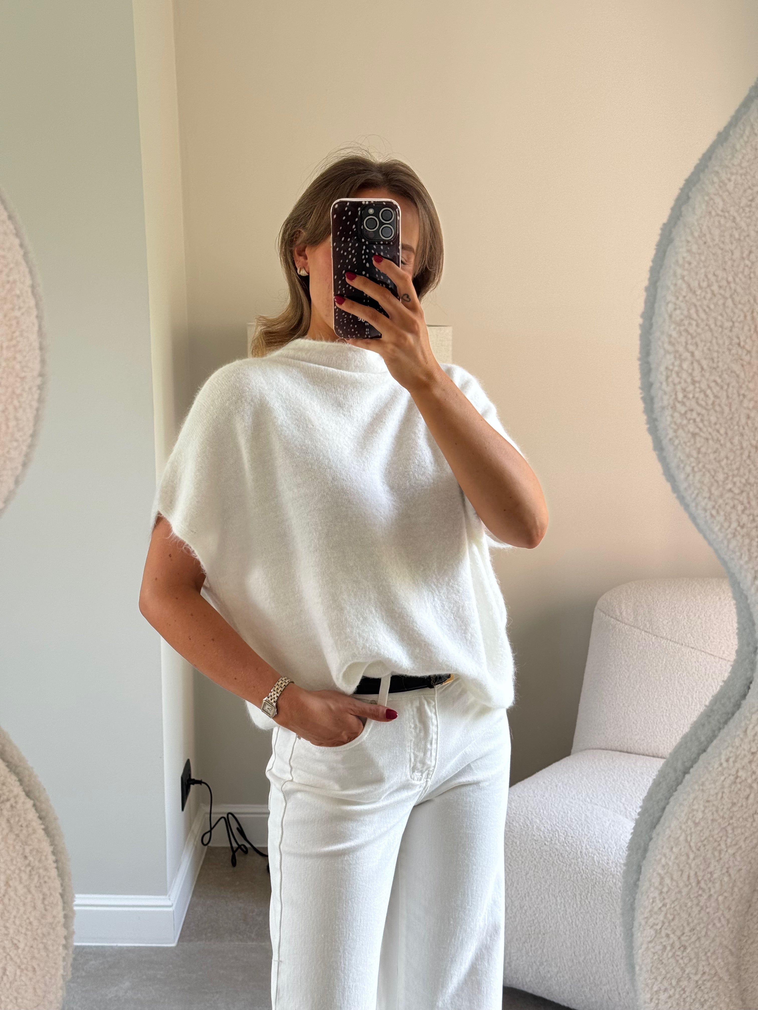Donna mouwloze knit wit