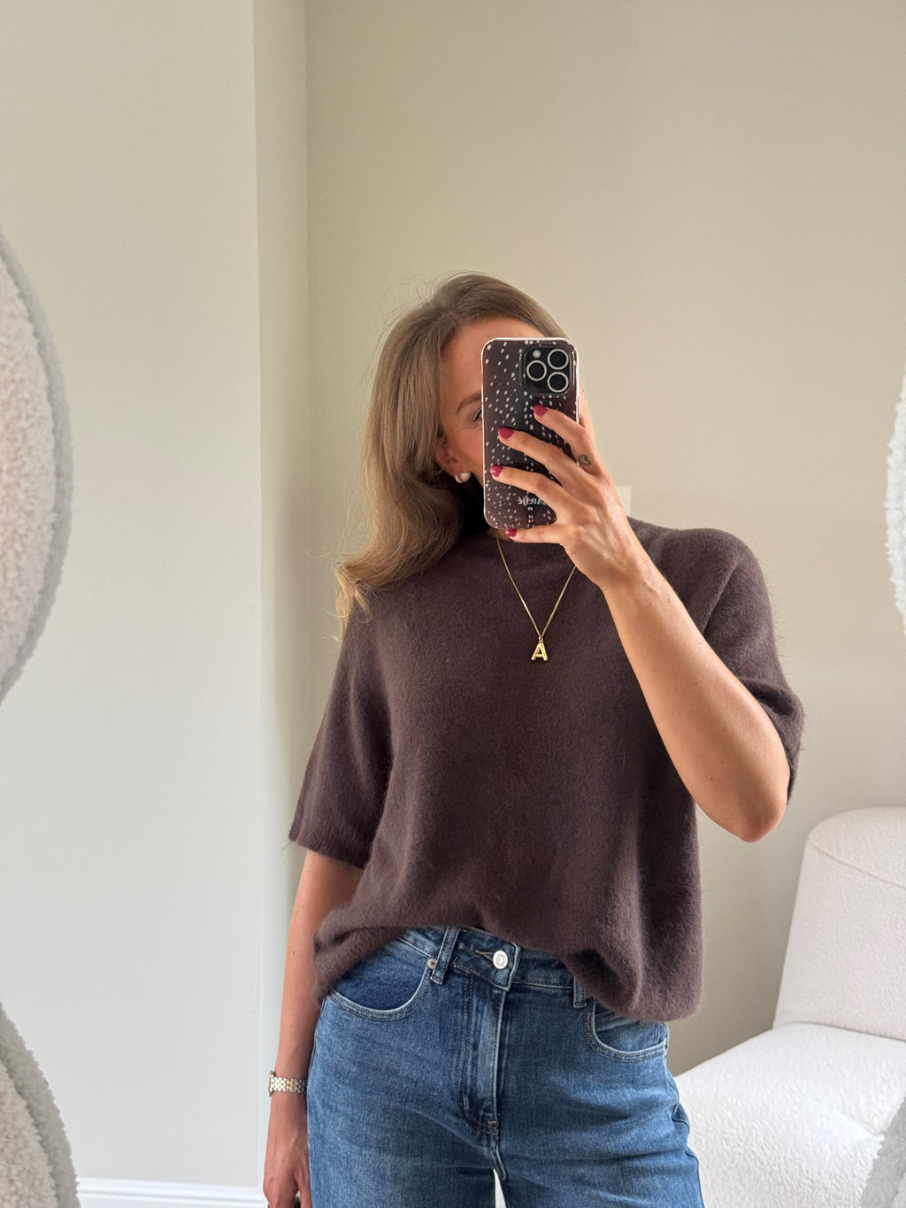 Florien knit met korte mouw bruin