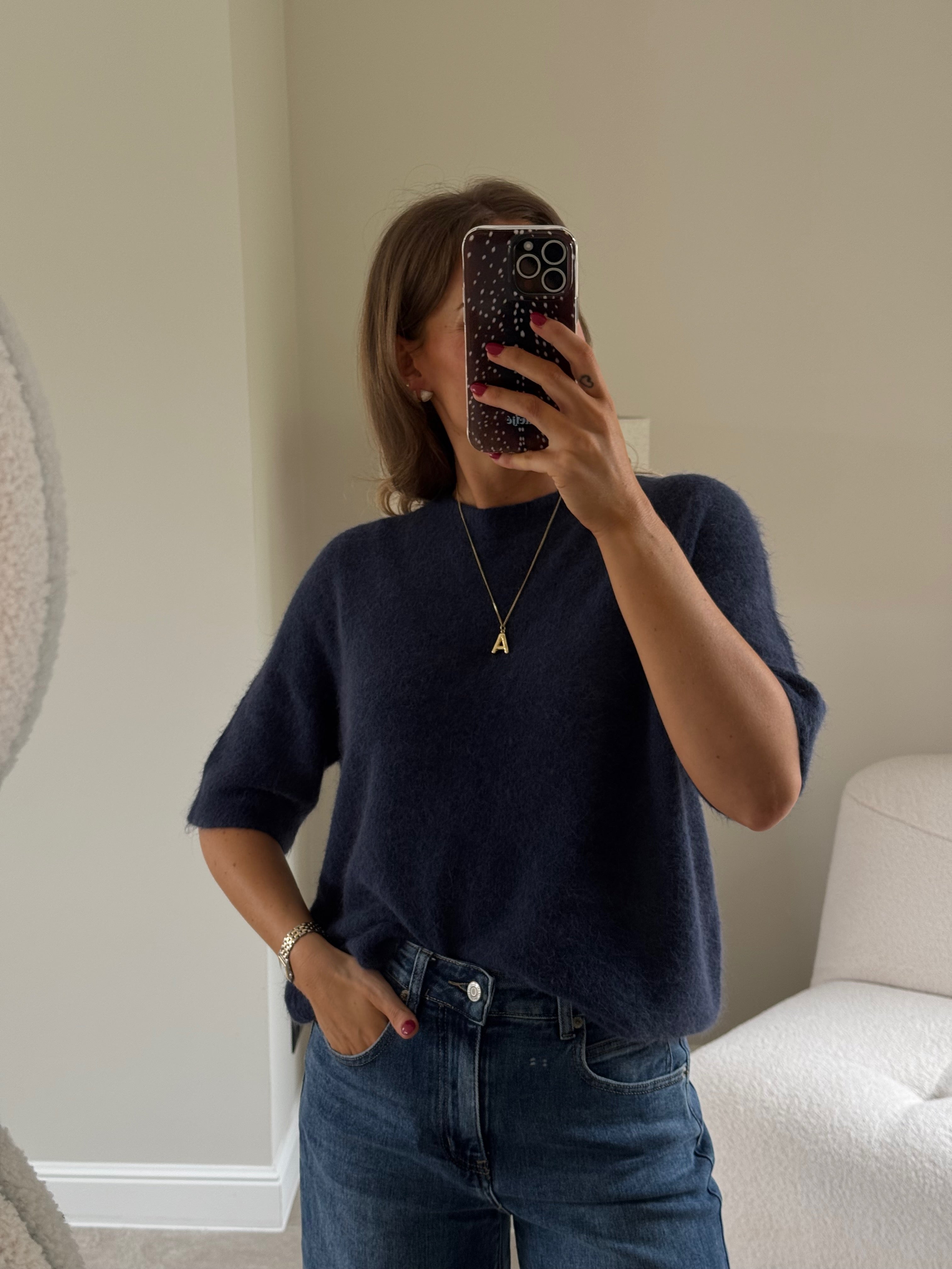 Florien knit met korte mouw marine