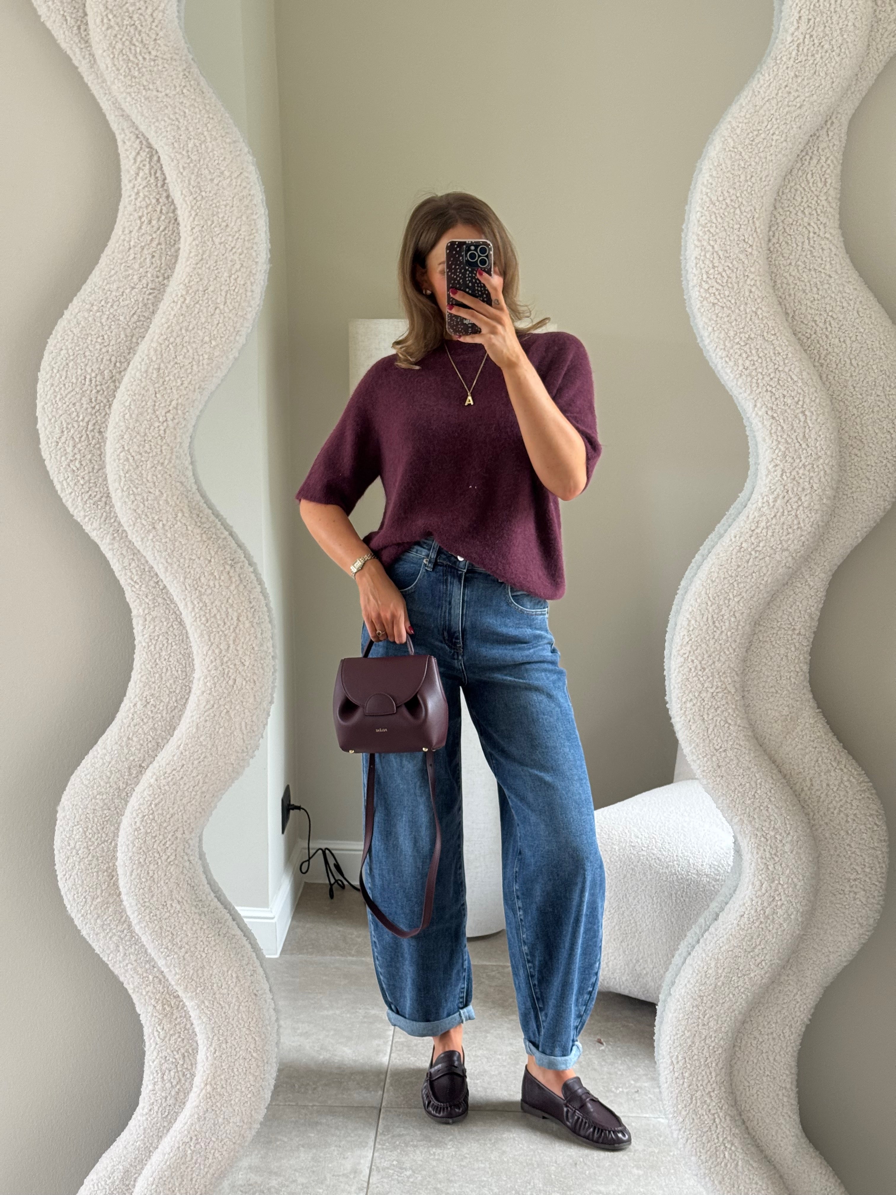 Florien knit met korte mouw bordeaux