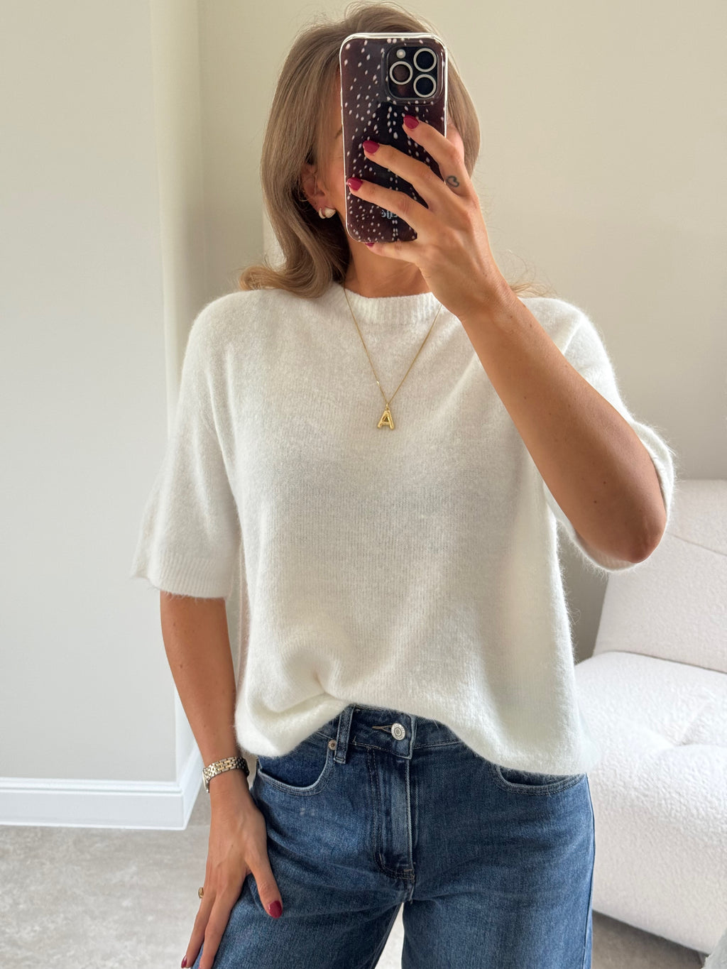 Florien knit met korte mouw wit
