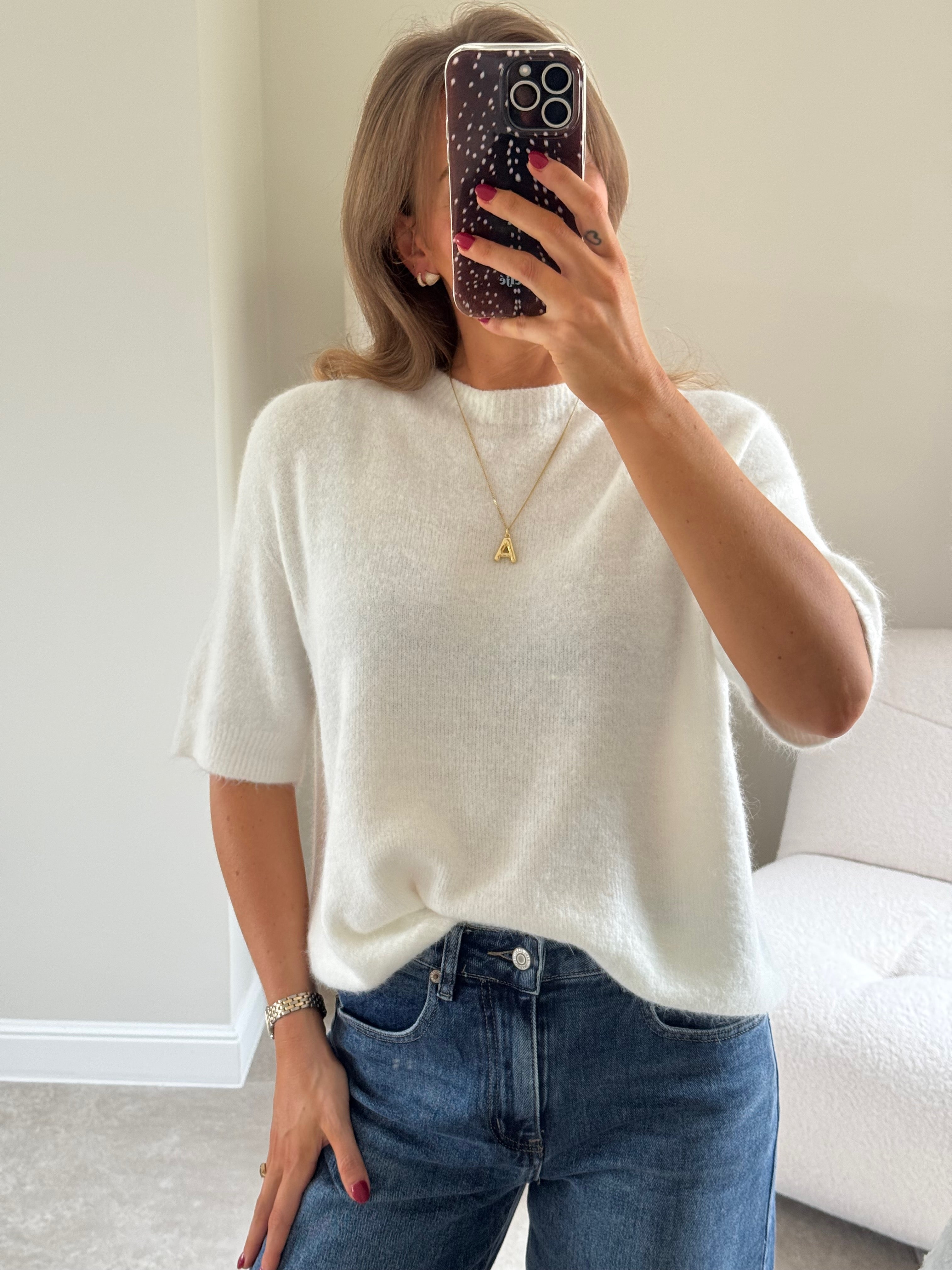 Florien knit met korte mouw wit