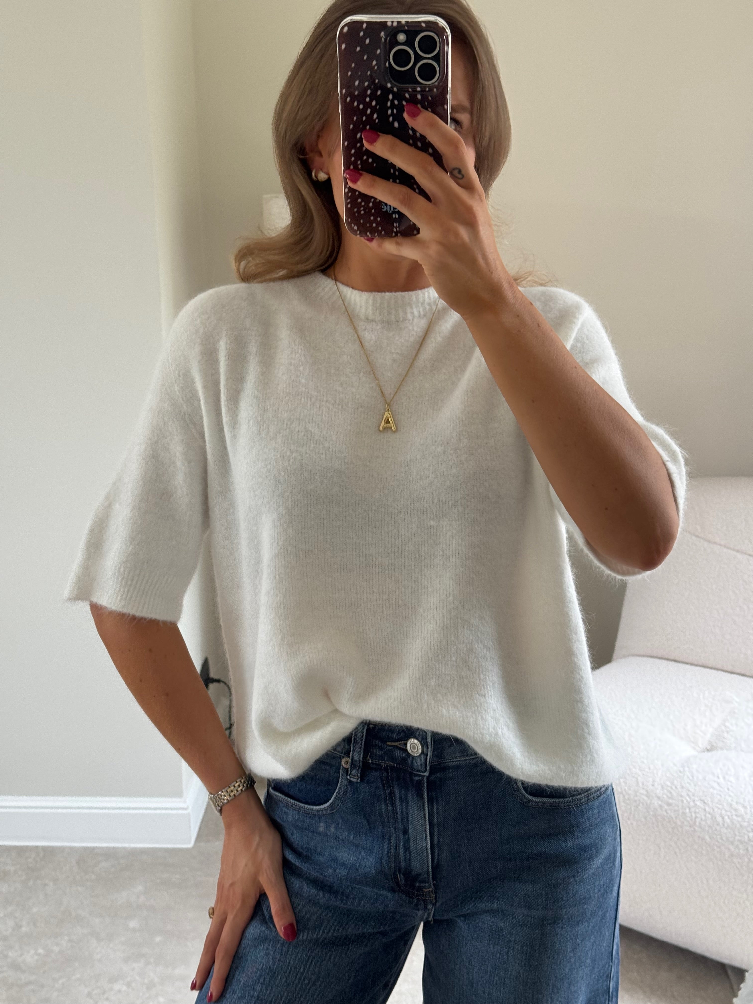 Florien knit met korte mouw wit