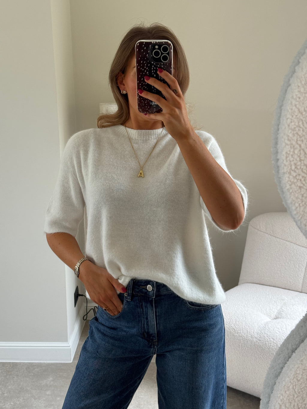 Florien knit met korte mouw wit