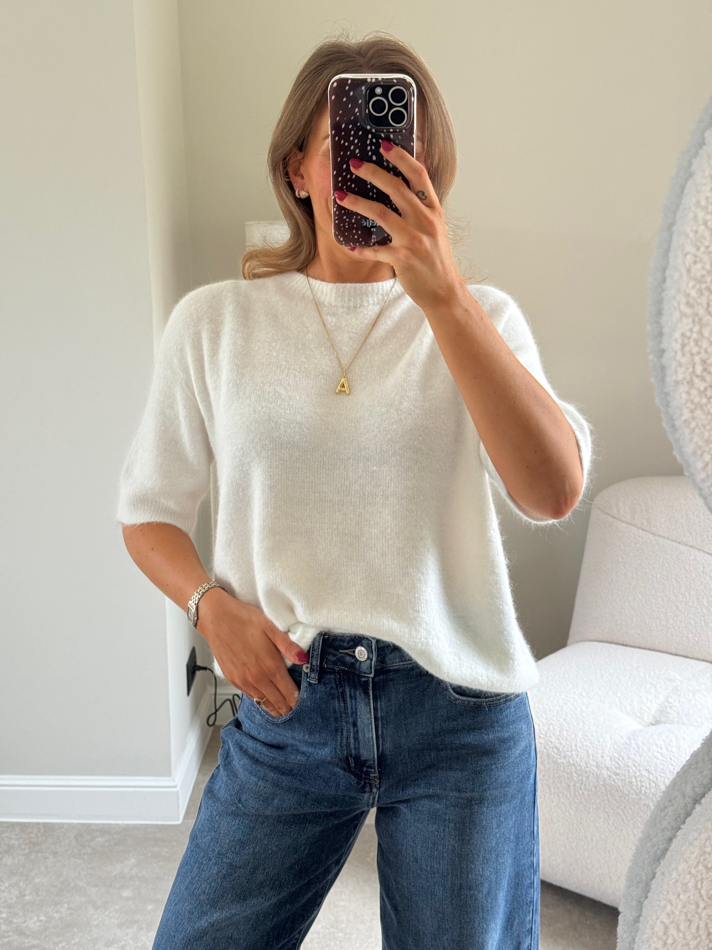 Florien knit met korte mouw wit