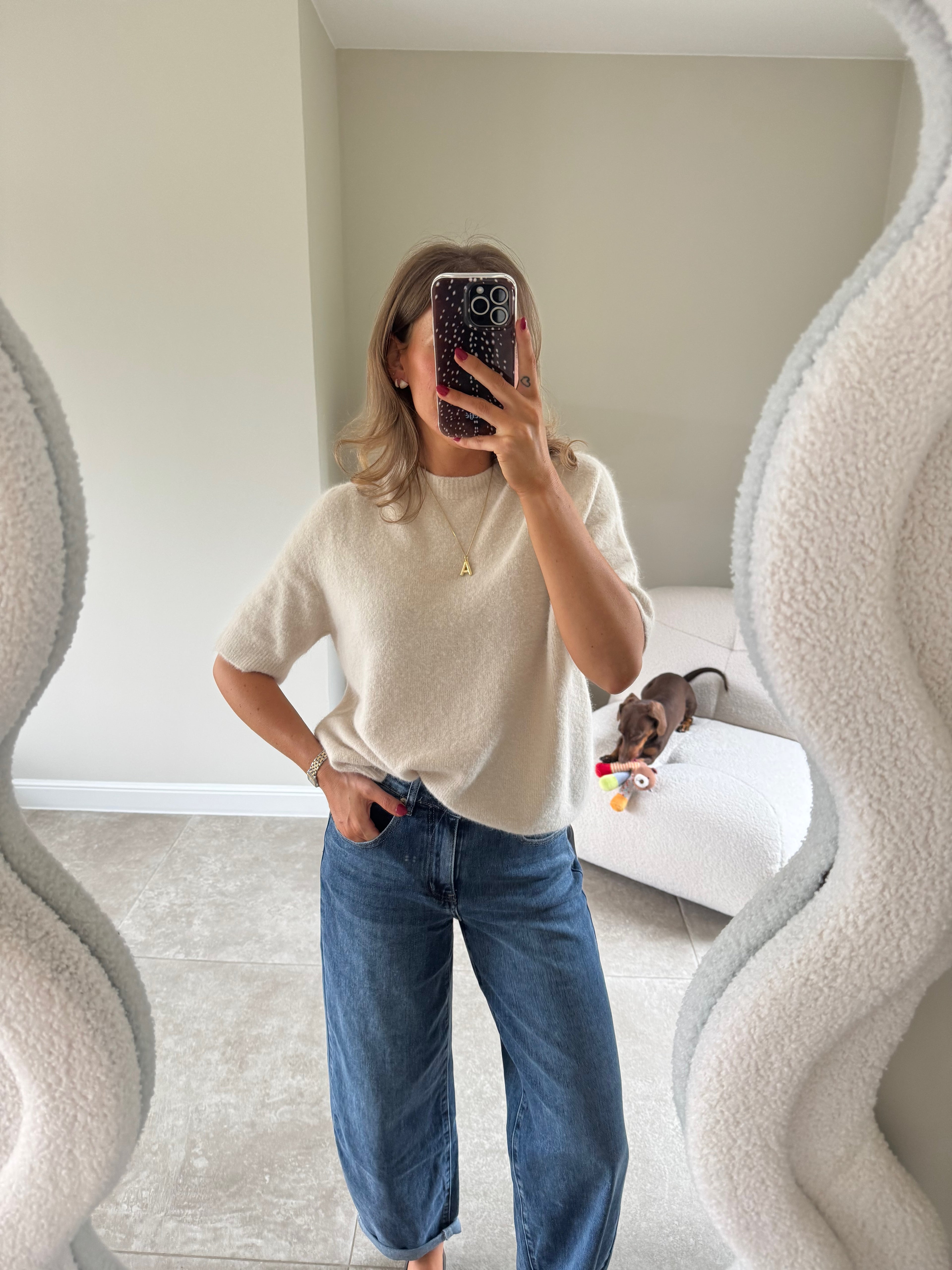 Florien knit met korte mouw beige