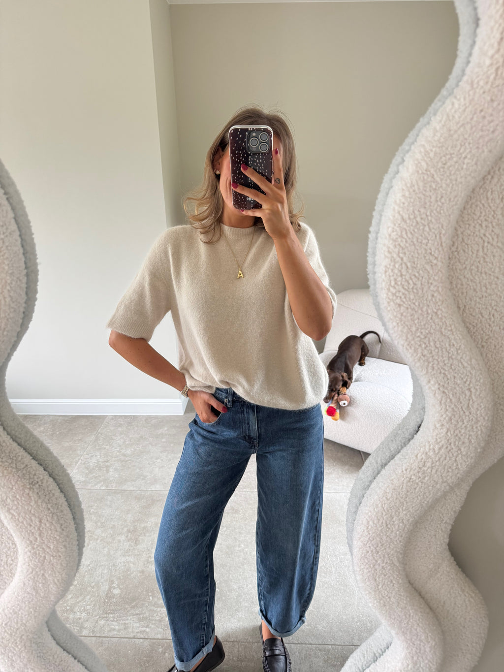 Florien knit met korte mouw beige