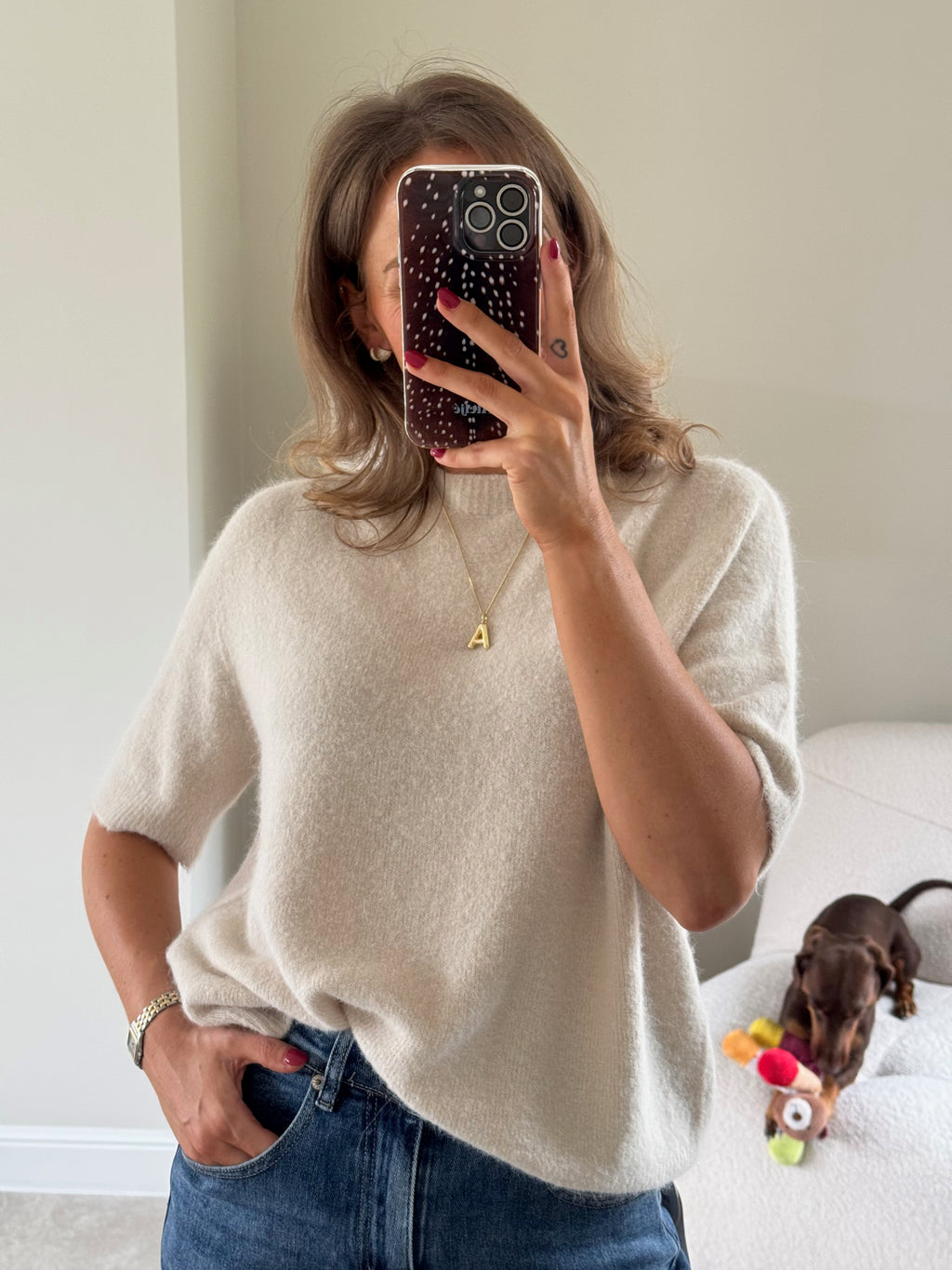 Florien knit met korte mouw beige