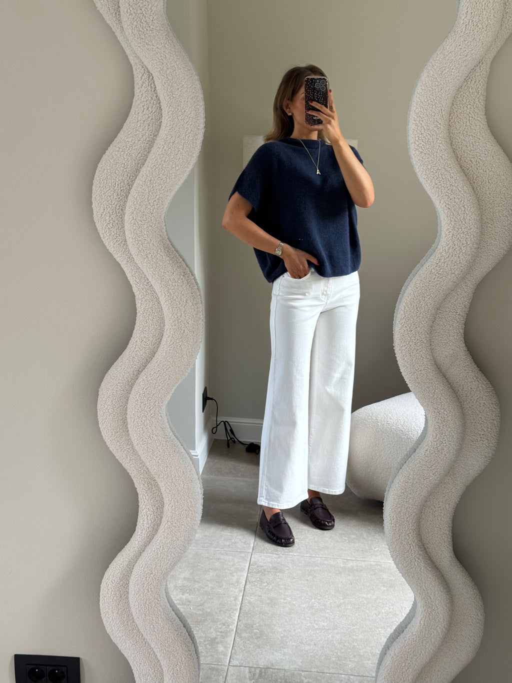 Donna mouwloze knit marine