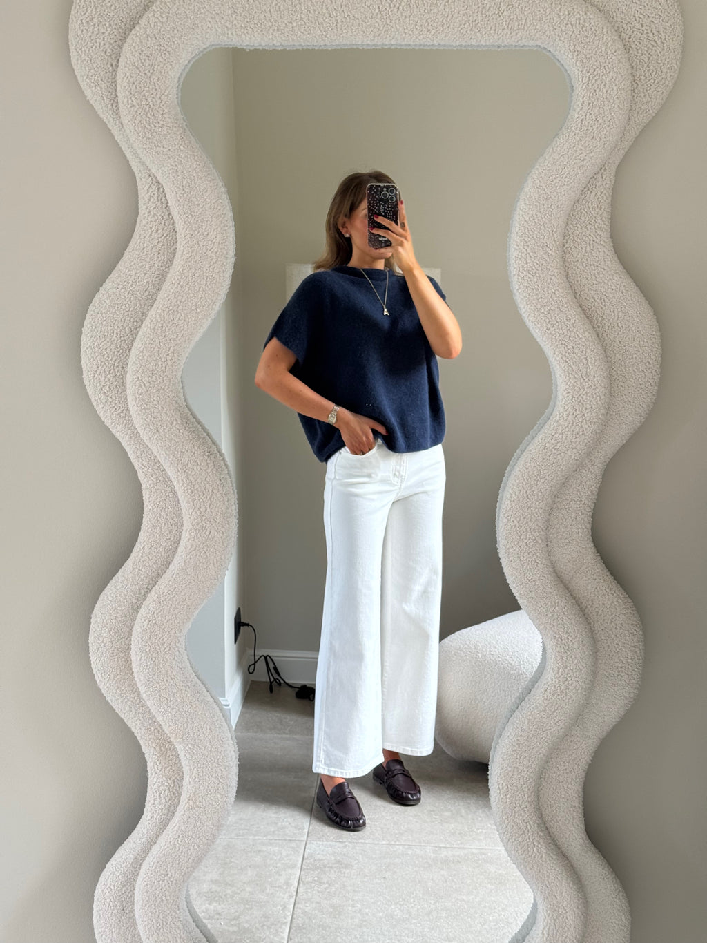 Donna mouwloze knit marine