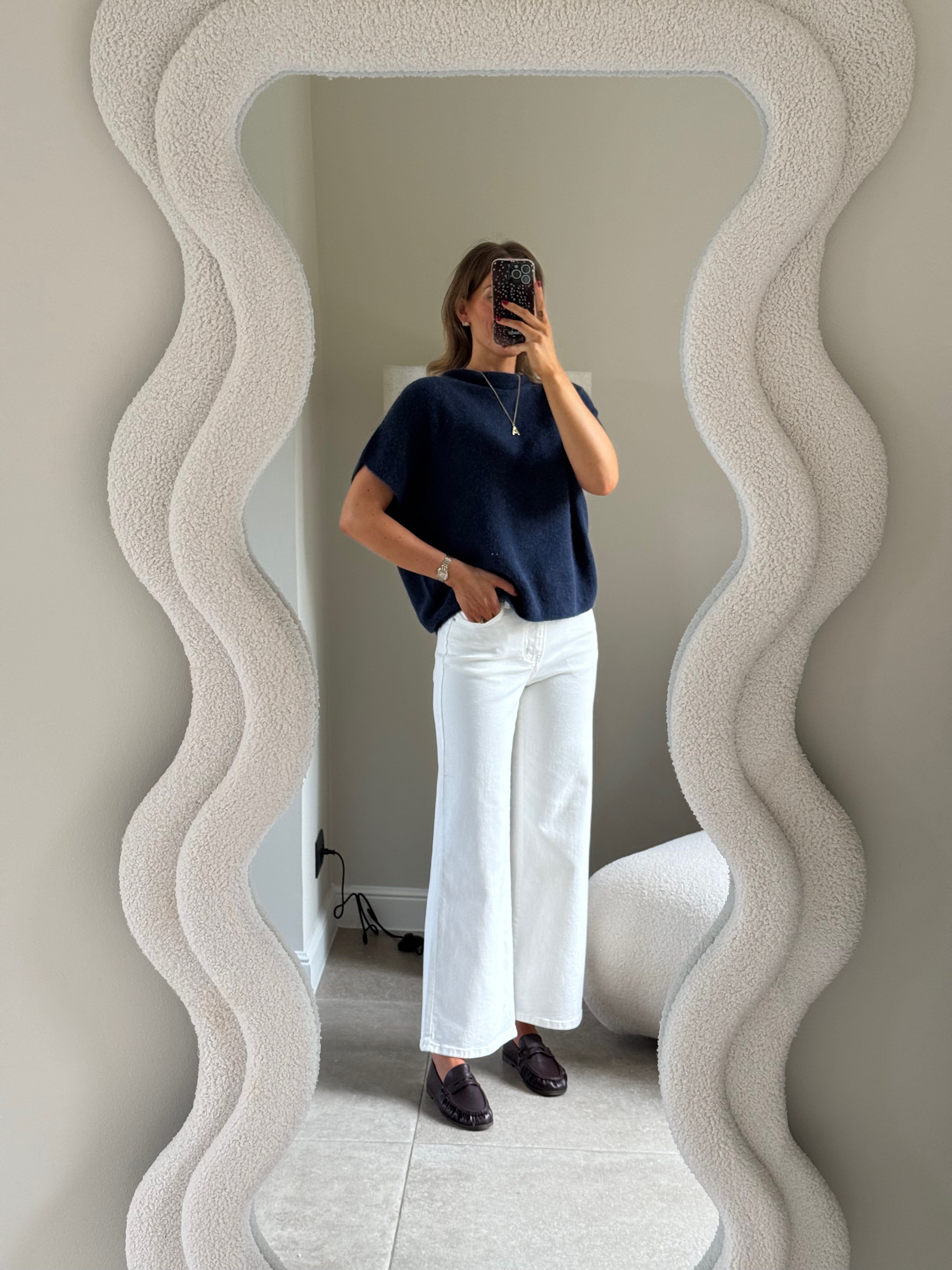 Donna mouwloze knit marine