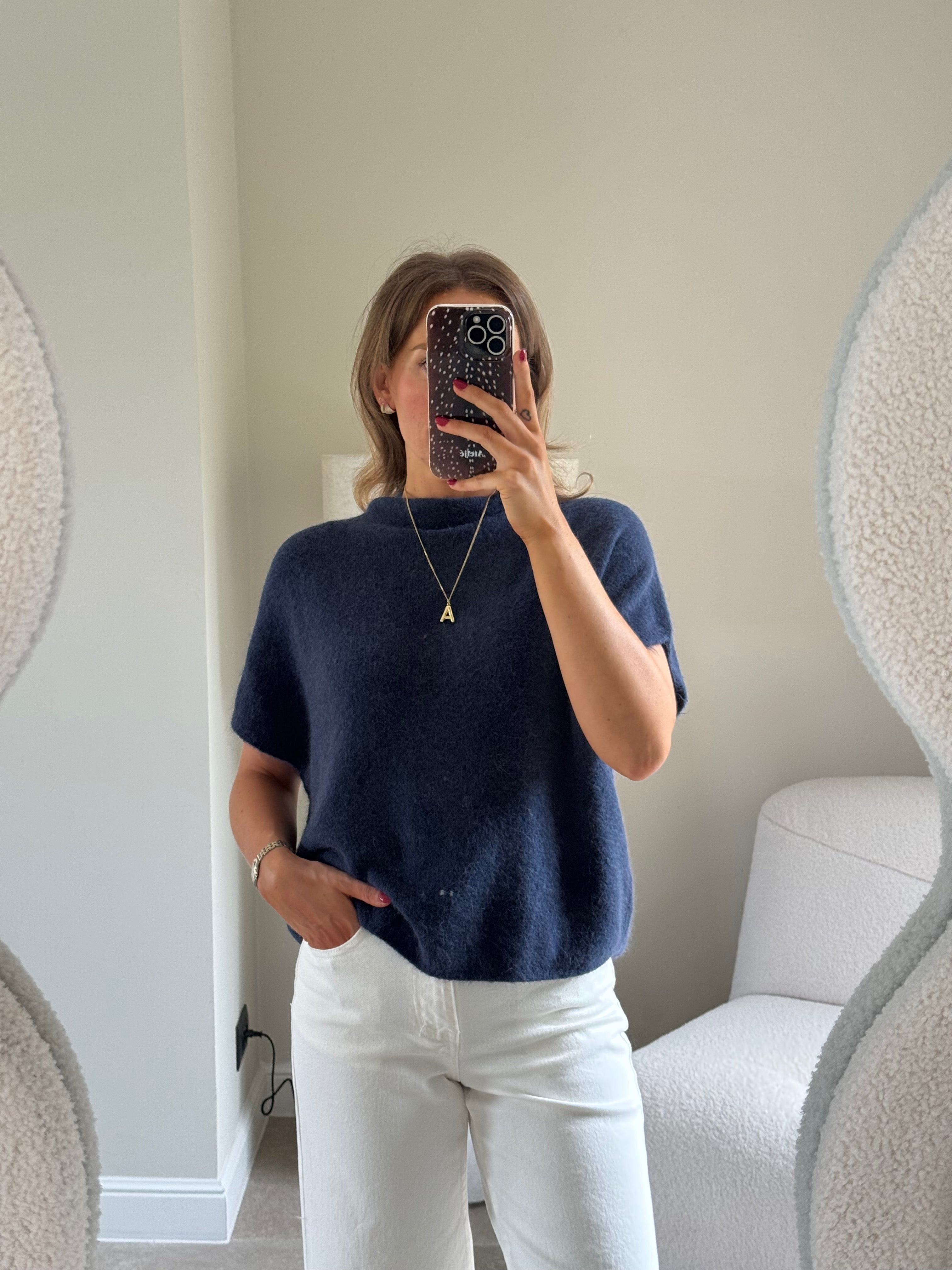 Donna mouwloze knit marine