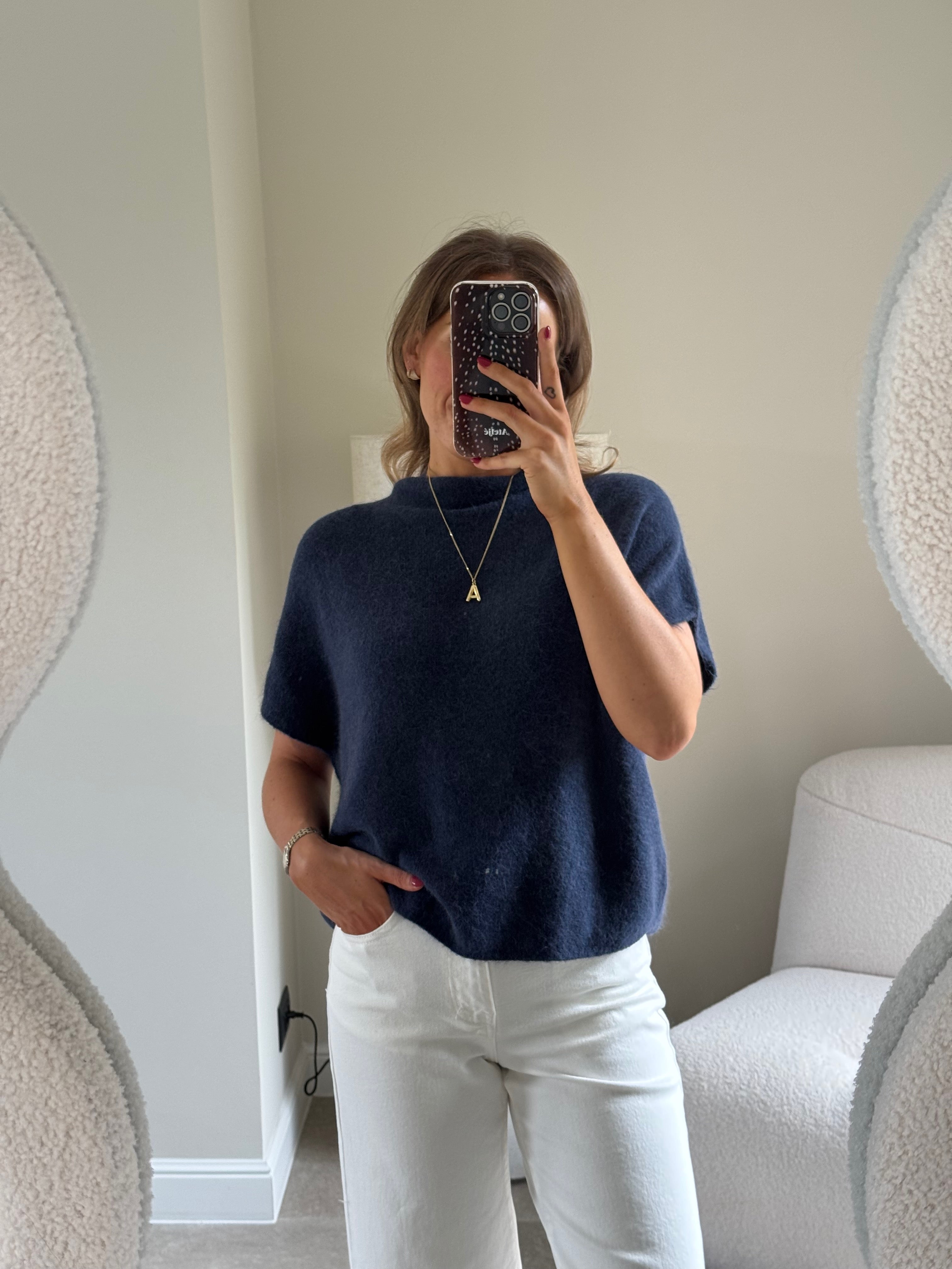 Donna mouwloze knit marine