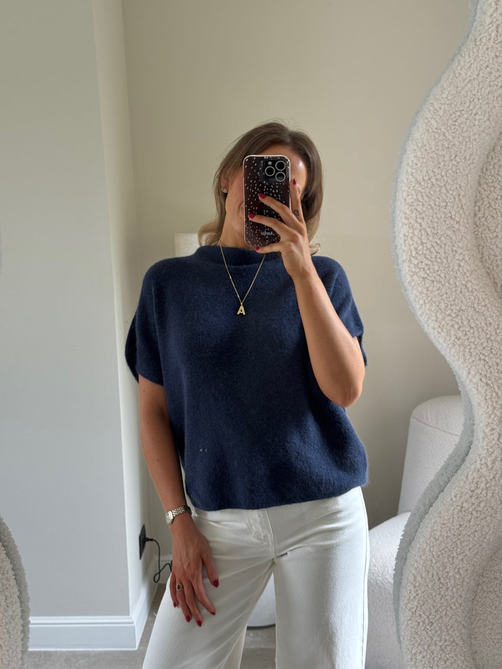 Donna mouwloze knit marine