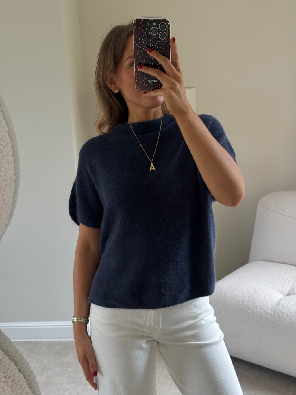 Donna mouwloze knit marine