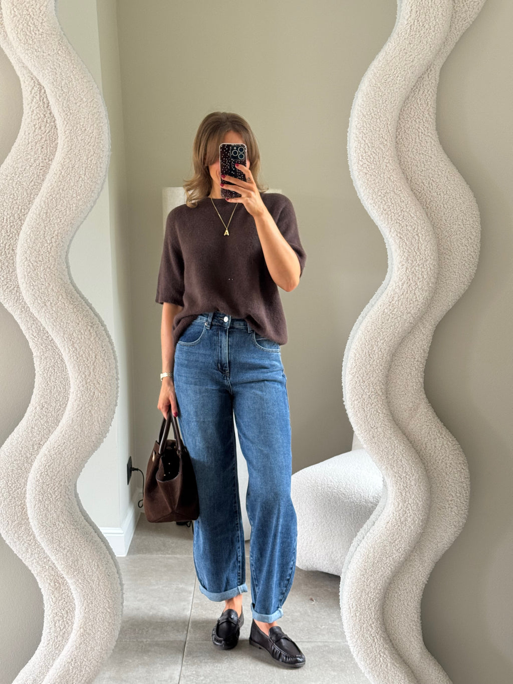 Florien knit met korte mouw bruin