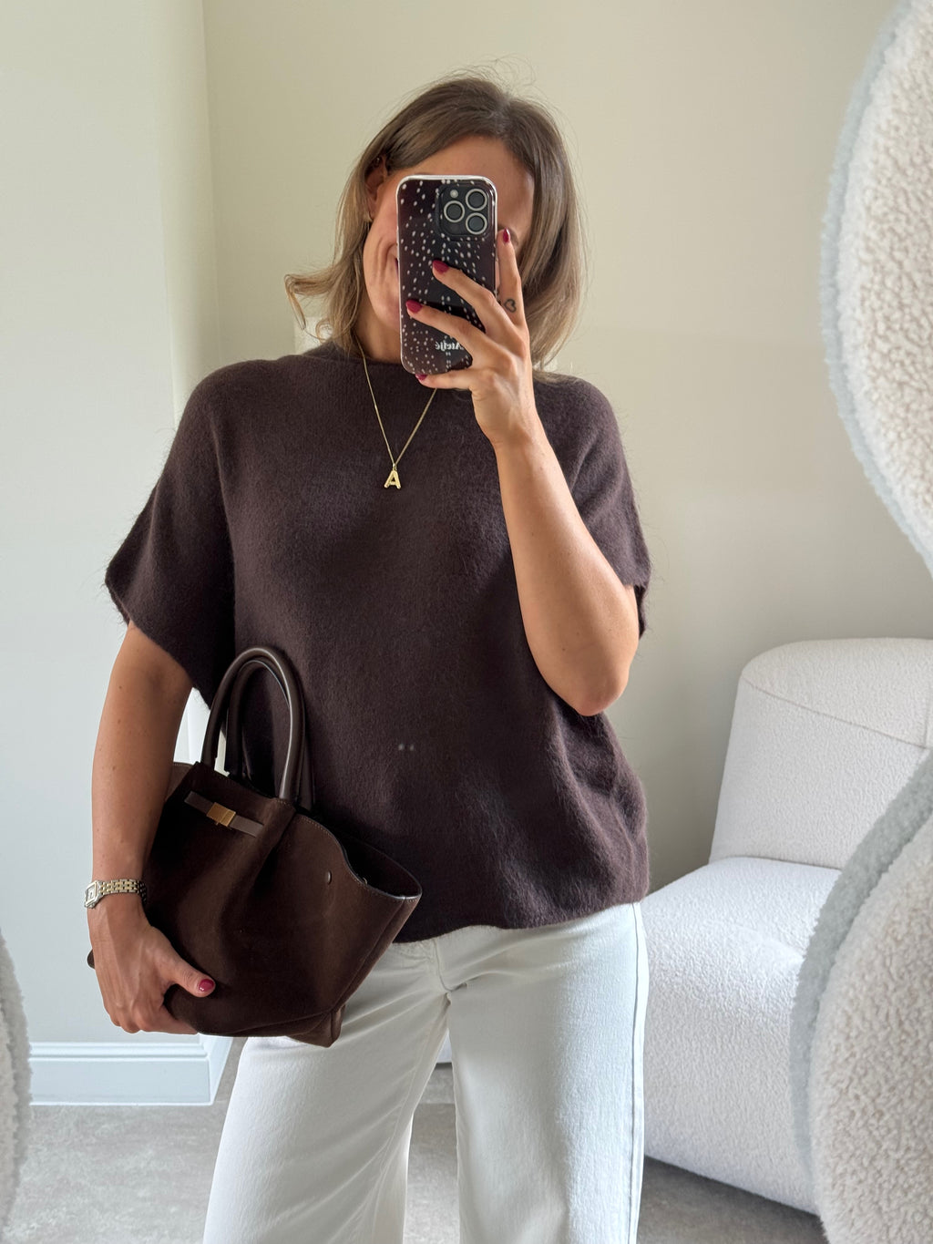 Donna mouwloze knit bruin