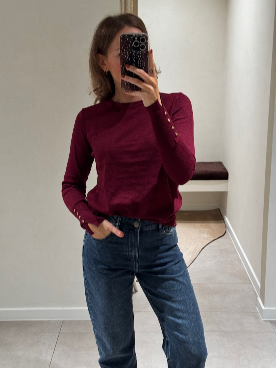 Farah pulletje met detail bordeaux