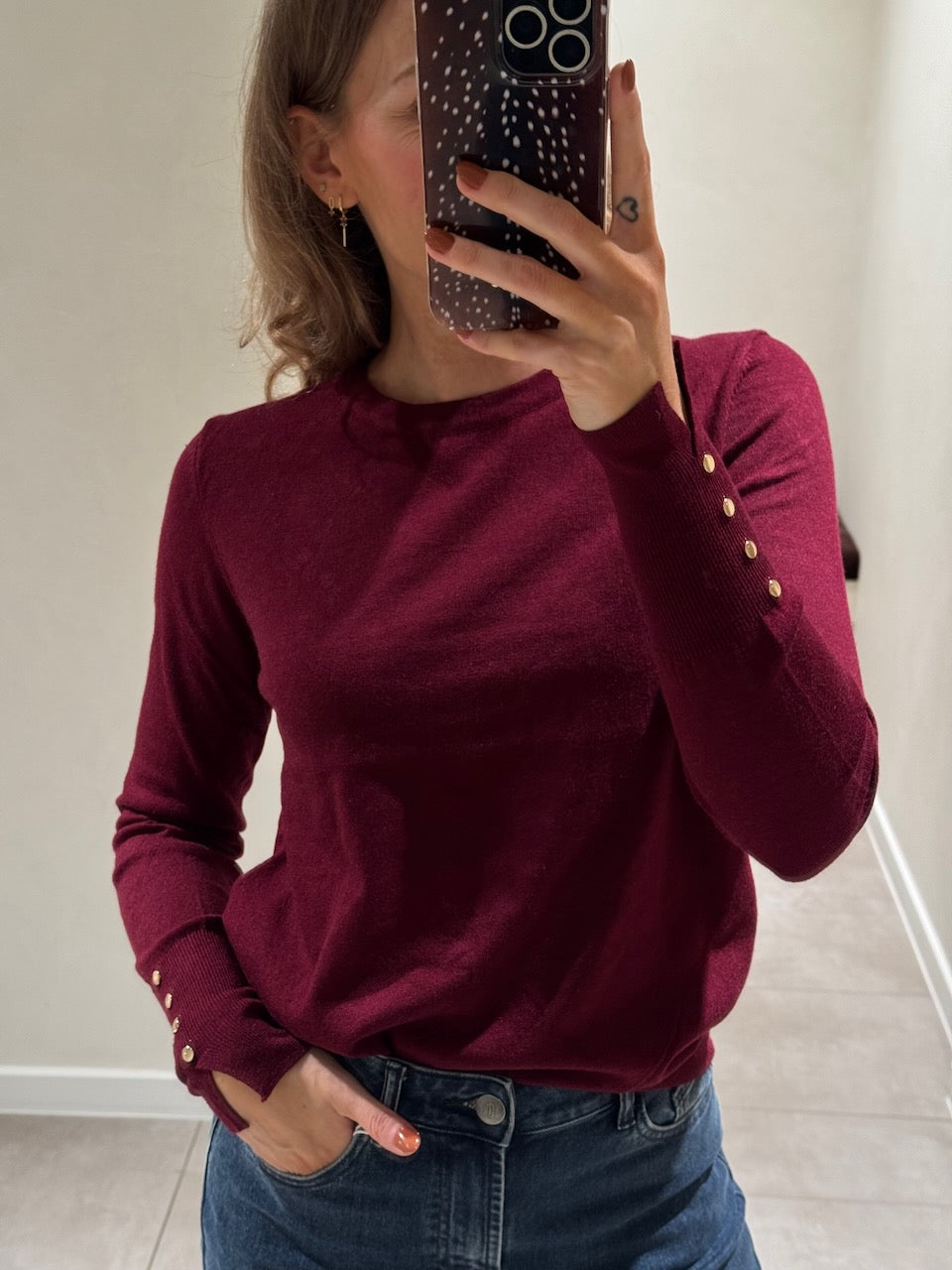 Farah pulletje met detail bordeaux